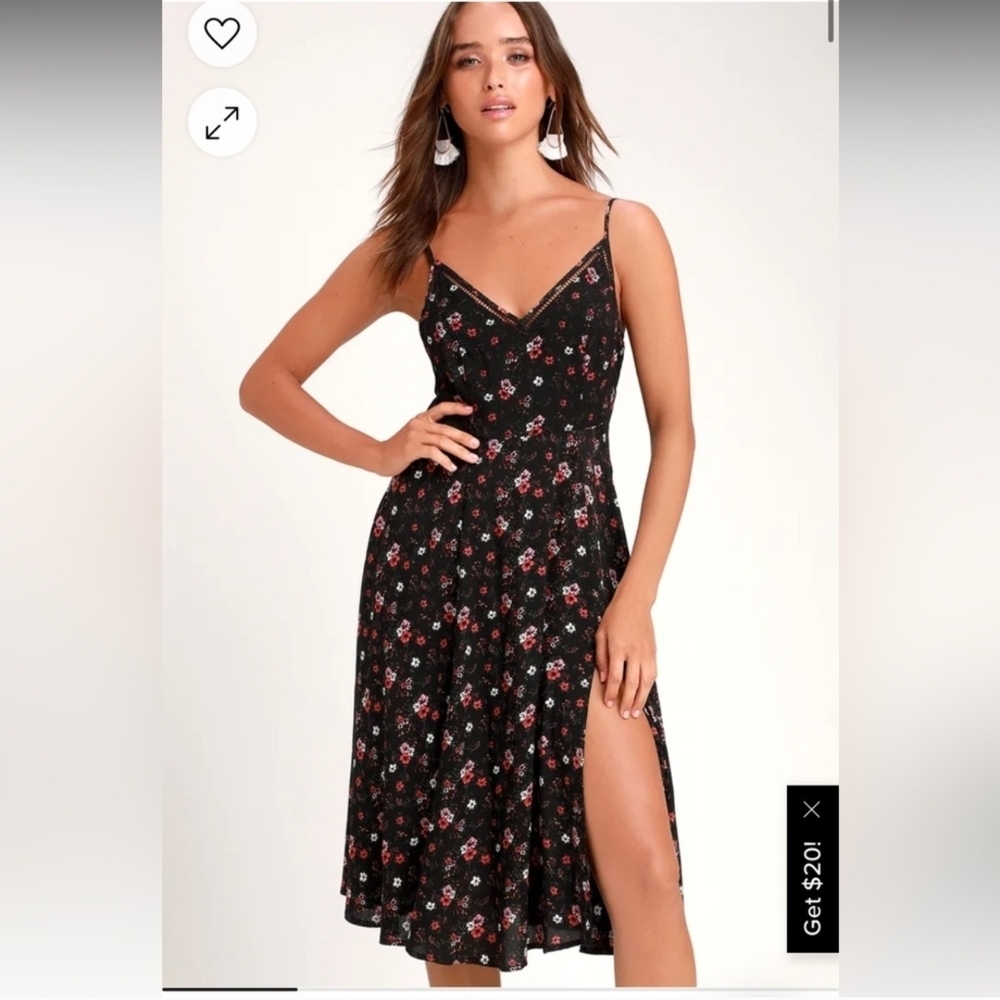 Lulu's Black Floral Midi Dress